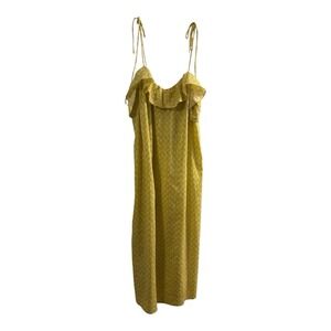 HM‎ Maxi Dress Womens Med Green Geometric Sleeveless Sundress Ruffle Lightweight